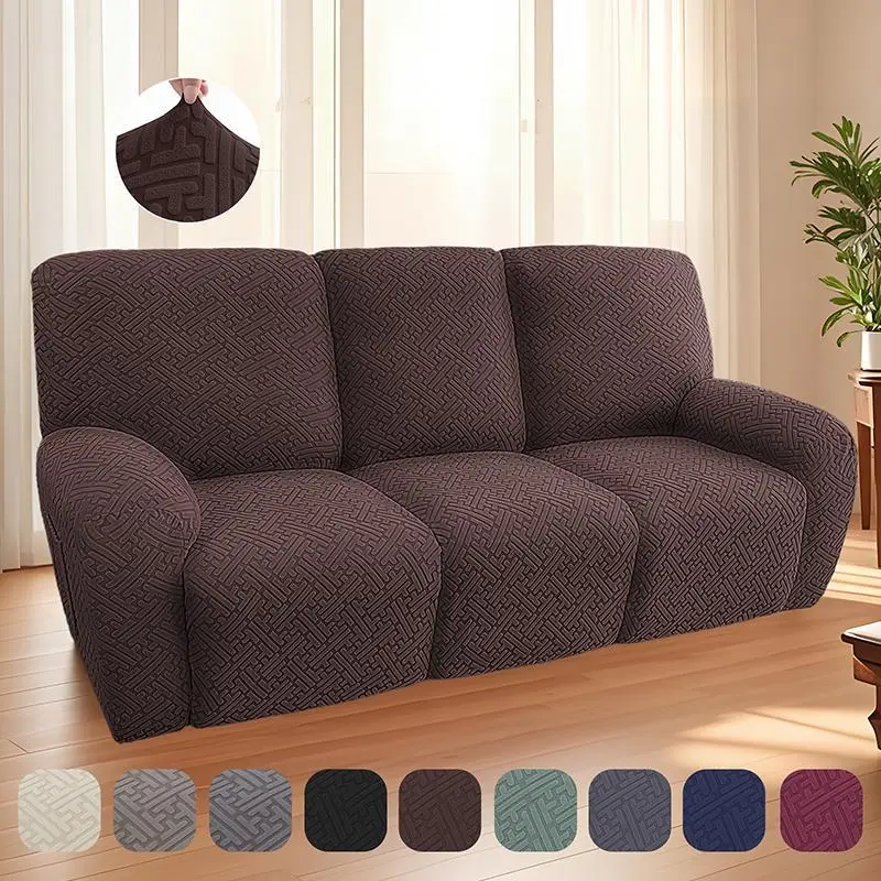 3-Seater Stretch Jacquard Recliner Sofa Cover - Solid Color Soft Armrest Slipcover, Anti-Slip Furniture Protector for Recliners, Sofa Couch Covers for Home Decoration, Covers For Recliners