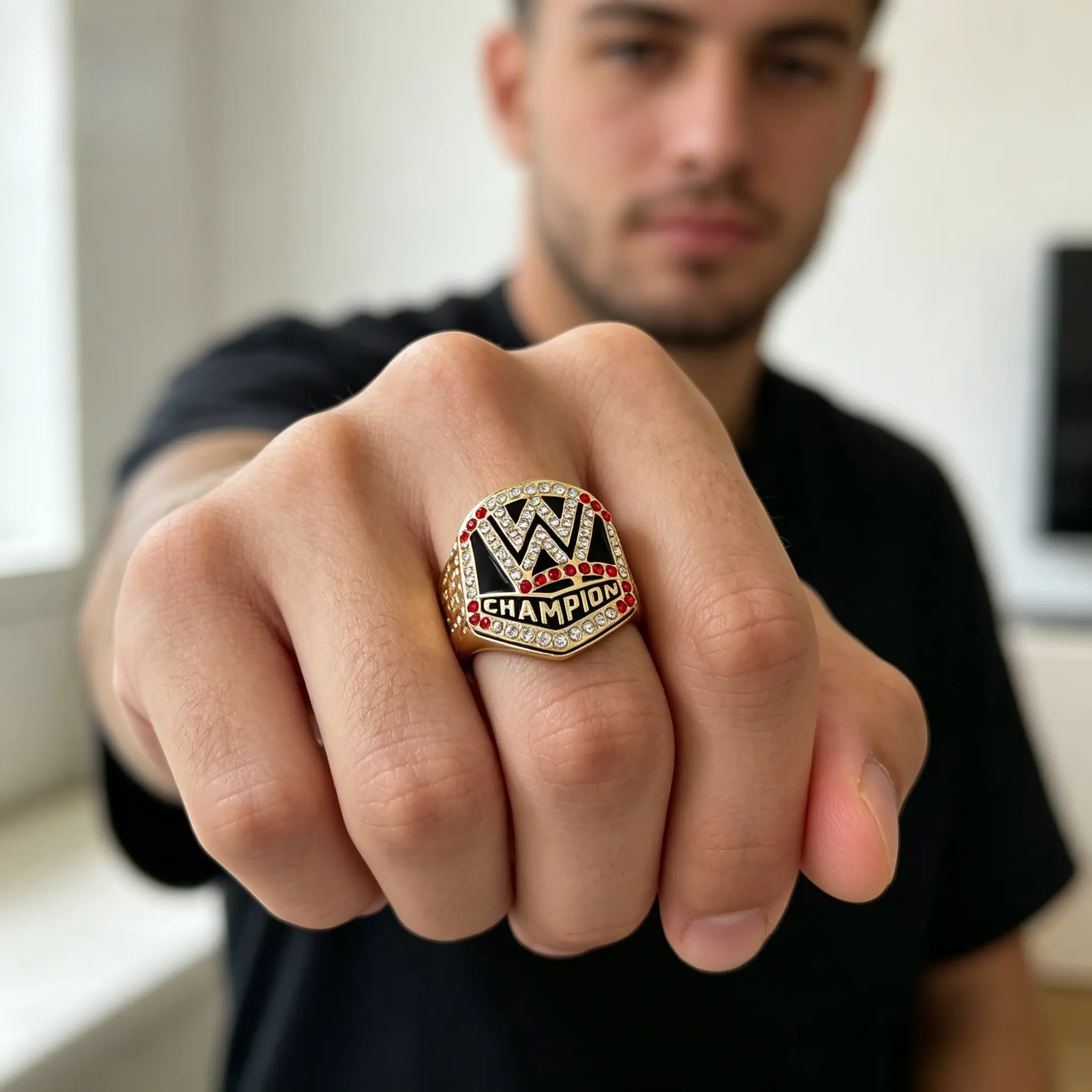 2016 American Professional Wrestling Ring Model W, 50g Alloy Rhinestone Costume Jewelry Collectible Fashion Accessory Ring, Collectibles