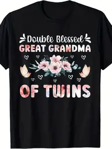 Double Blessed Twin Great Grandma Of Twins Premium T-Shirt M-2XL Fast ShippingSame style for men and women  summer short-sleeved printed T-shirt pure cotton 220G Casual Casual Attire Grandparents Gift Idea Vintage Style Tee Retro Graphic Tee