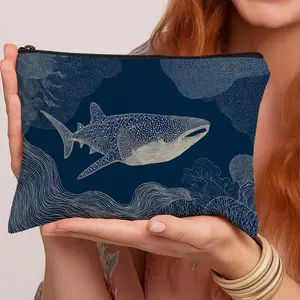 1pc Whale Line Art Makeup Bag - Zippered Multifunctional Travel Toiletry Organizer with Floral Design, Portable Cosmetic Pouch, Travel Cosmetic Bags for Women & Men, Ideal for Business, Daily Use, Travel Makeup Bag