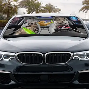 Funny Cat Driving, Crazy Cat Party Windshield Sun Shade, Summer Car Shades for Front Windows Foldable, Portable for RV SUV, Front Placement, UV Protection, Easy Installation, Car Interior Accessories, Car Accessory, Car Decor