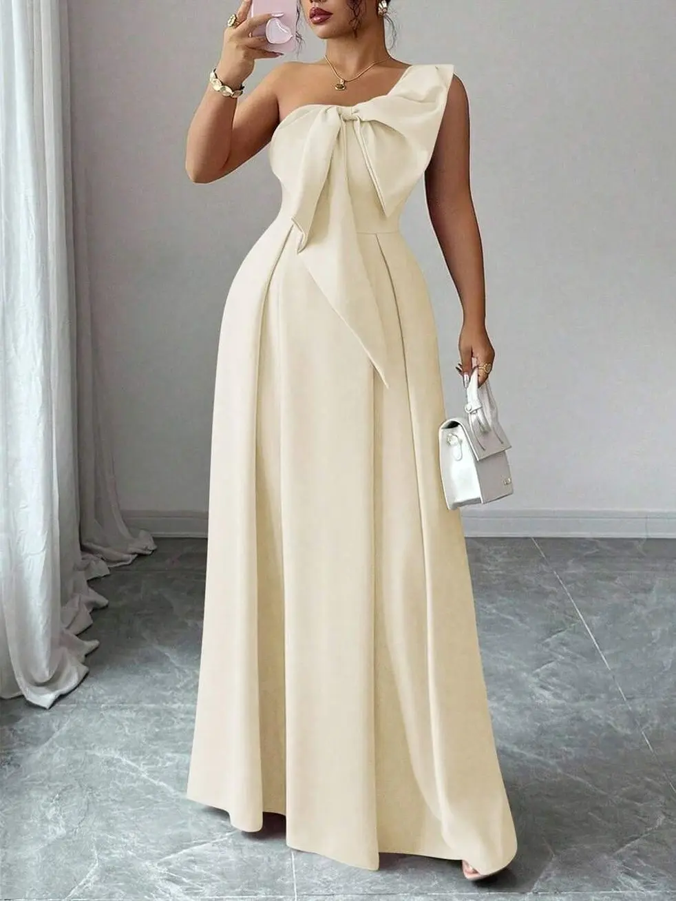 🌸 Plus Size Dusty Pink One Shoulder A Line Dress With Cinched Waist, Elegant Wedding Guest Style.