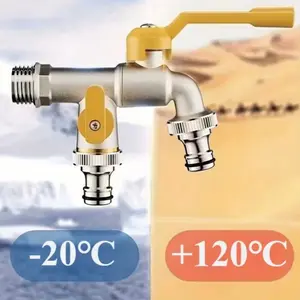 Classic 304 Stainless Steel Dual Outlet Garden Hose Faucet, Garden Hose Connectors, 1/2 Inch Connection, Ideal for Watering & Lawn Care, Compatible with Sprinklers