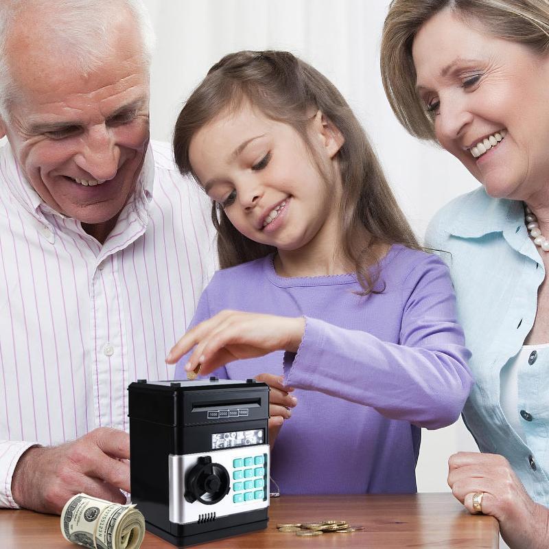 Electronic Piggy Bank with Password Code Lock | Kids Coin Money Savings Box Safe Cash Coin Can Toy, Mini ATM Banks for 3 4 5 6 7 8 9 10 11 12 Year Old Boys Girls Christmas Birthday Gifts for Children