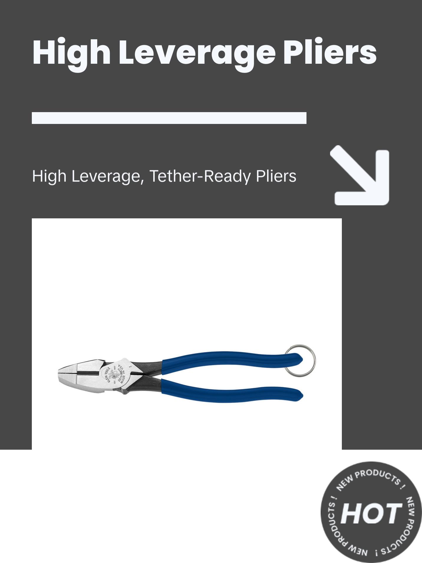 Klein Tools D213-9NETT Pliers, High Leverage Side Cutters, Tether Ring