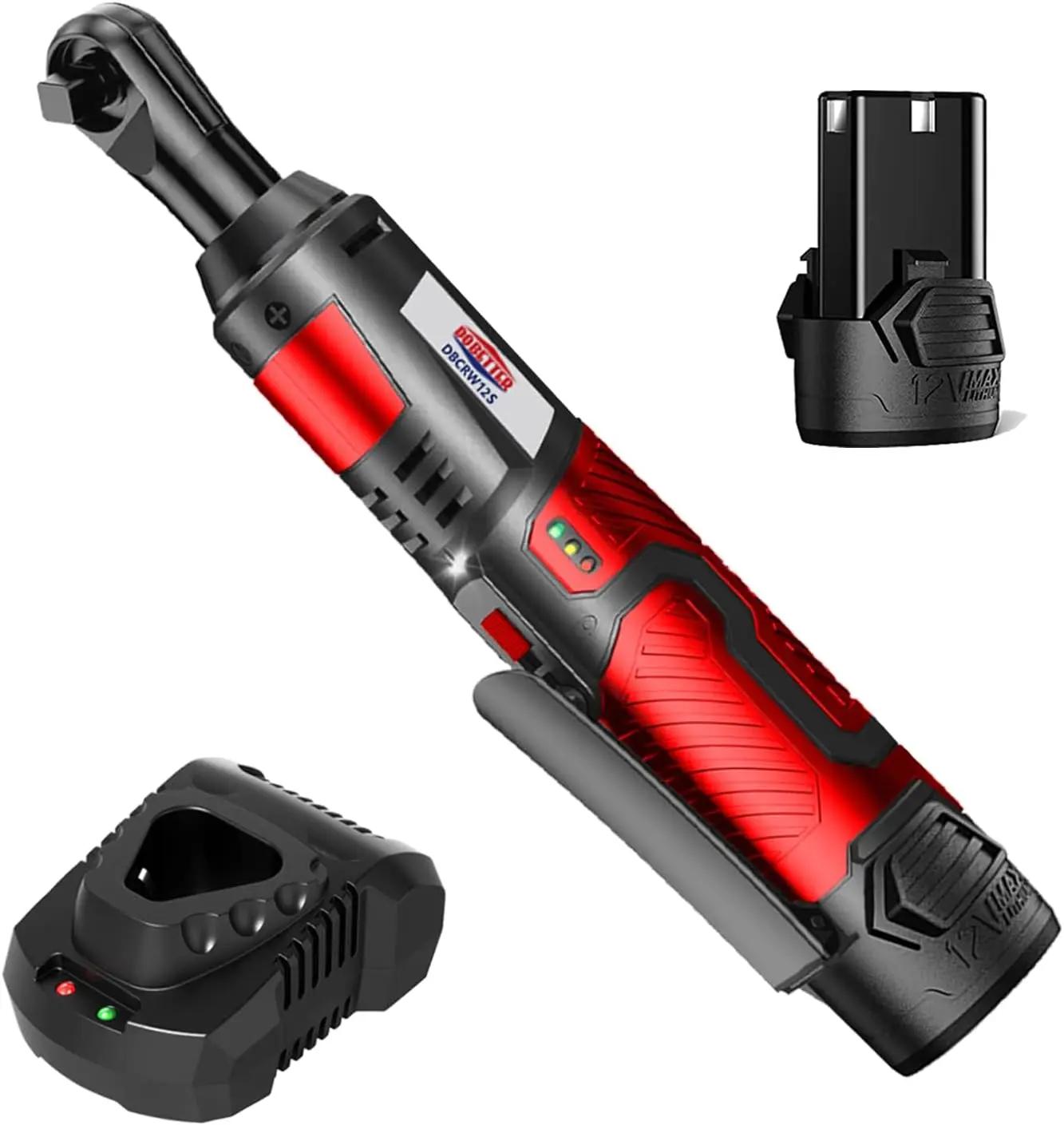 Cordless Ratchet Wrench 3/8 Electric Ratchet Wrench, 55 N·m Power Ratchet Tool with 2 Ah Lithium Batteries and Quick Charger -DBCRW12S