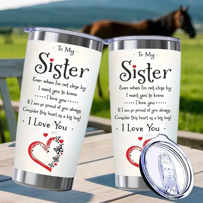 20oz (500ml) Portable Modern Stainless Steel Leak-Proof Insulated Tumbler - Kitchenware Drinkware Vacuum Flask for Sister Birthday Gift with Printed "To My Sister" Quote