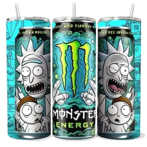 Rick and Morty  Monster 20 oz Tumbler - BPA Free, Stainless Steel, Leak Proof, Clear Lid, Includes Straw