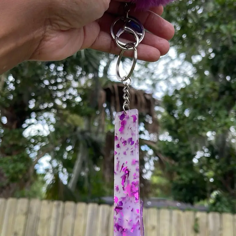 5 Bundle Pack Nail Grabber Keychains with Purple Floral Design and Chain Attachment
