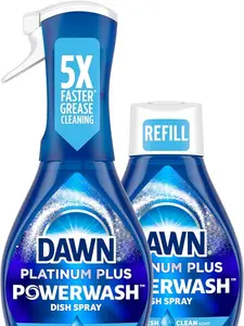Dawn Platinum Plus Powerwash Dish Spray Cleaner Set 32oz + Refill Fast Acting Grease Removal Fresh Scent for Dishes Pots & Kitchen Counters Liquid Spray Multi-Purpose Cleaning