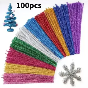 100 Pieces Sparkling Colors for Christmas Tree Making, DIY Handmade Crafts, Educational Toys for Kids, Scallion Sticks, Twisting Sticks