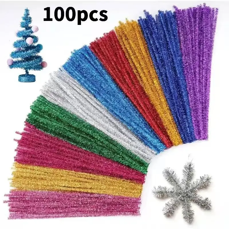100 Pieces Sparkling Colors for Christmas Tree Making, DIY Handmade Crafts, Educational Toys for Kids, Scallion Sticks, Twisting Sticks