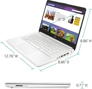 HP 14-dq3000dx 14" HD Laptop, Intel Celeron N4500, 4GB DDR4 RAM, 64GB eMMC, Intel UHD Graphics, Windows 11 Home, Wi-Fi 6, Snowflake White