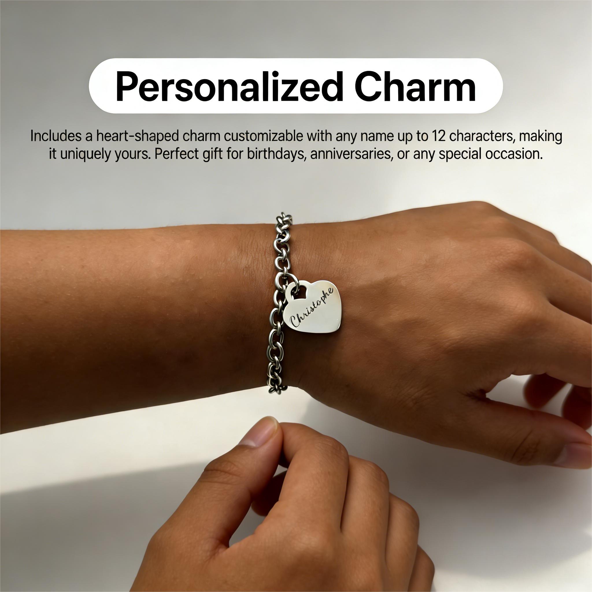 Personalized Engraved Heart Bracelet, Custom Name Jewelry for Men & Women, Waterproof Tarnish Free Stainless Steel Bracelet, Minimalist Gift for Him & Her