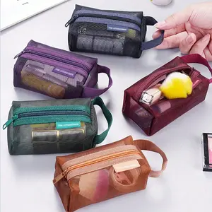 Travel Makeup Bag with Mesh Outer Layer, Portable Charger Holder, Multifunctional Cosmetic Organizer, Cosmetic Pouch, Perfect Gift for Travelers, Makeup Storage Bag