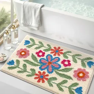 Vintage Floral Bathroom Rug, Soft Non-Slip, Quick-Dry Absorbent, Easy to Clean, Ideal for Bathrooms, Bedrooms, Kitchens, Home Decor, Bathroom Mats