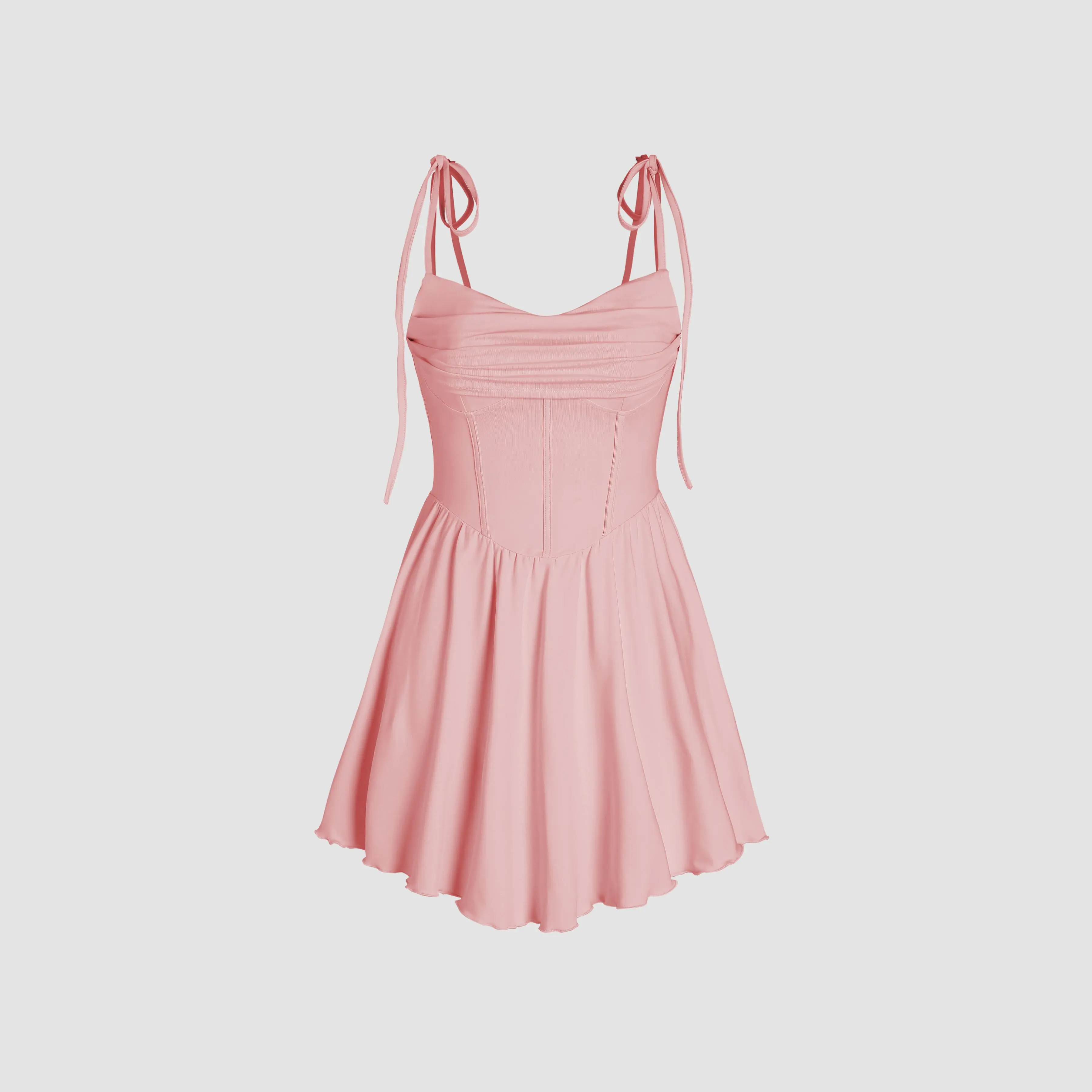 cowl neck corset mini dress Ladivine CD425 - Short Lustrous Satin A-line Dress