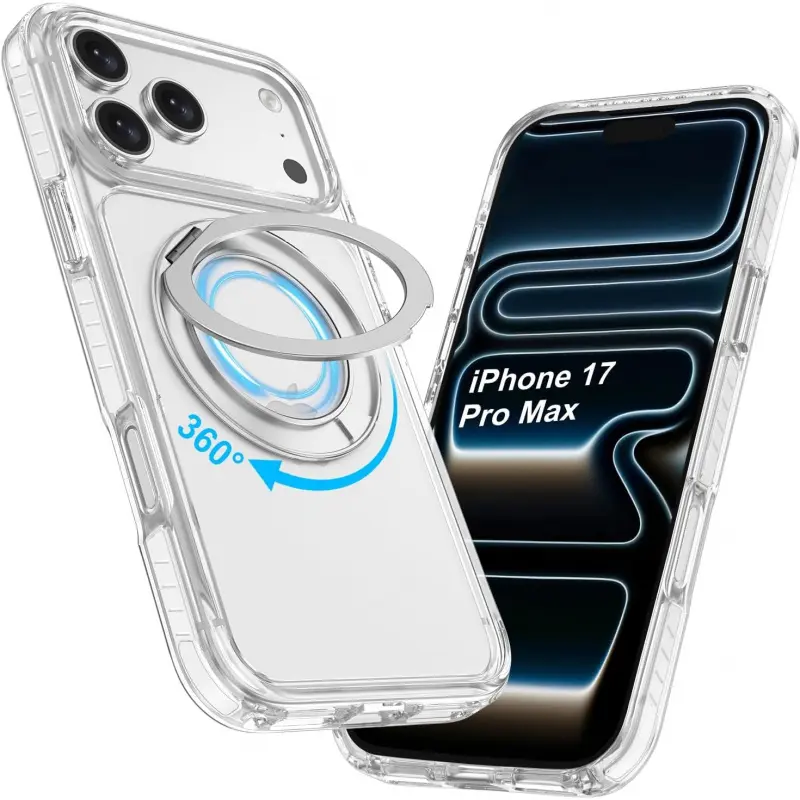 Magnetic 360-Ring Stand Phone Case for iPhone 17/16/15/14 Plus/13/12 Pro Max, Military-Grade Protective Smartphone Accessory, MagSafe-Compatible, Shockproof Slim Cover with Folding Adjustable Kickstand for Mobile Devices, Accessories, Polycarbonate