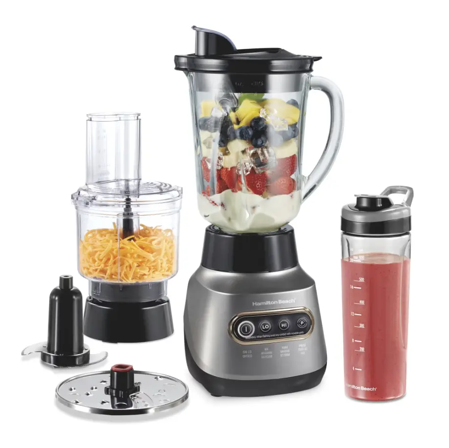 Hamilton Beach 3-in-1 Electronic Kitchen System, Smoothie Blender with 48 oz. Glass Jar, Food Processor Attachment and 20 oz. Travel Jar