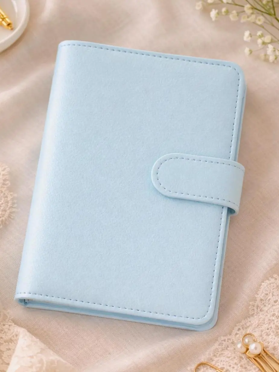A6 Blue Faux Leather Binder Planner, 6 Ring Refillable Organizer Cover