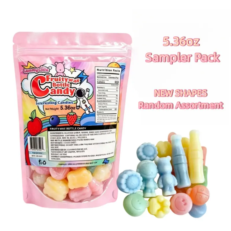 GummyGlow Retro Old-School Wax Candy 5.36oz, NEW Bear-Shaped+ Assorted Shapes, 5 Classic Fruit Flavors, Liquid-Filled Chewy Bites, Viral TikTok Novelty Snack for ASMR & Parties # chewy texture # flavor sweet snack
