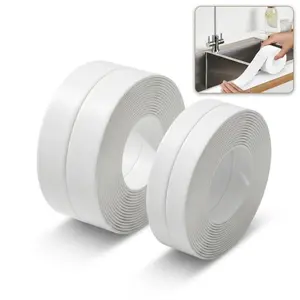 1.5" Self-Adhesive White Caulk Tape, 2-Roll White Flexible PVC Seal Strip, Waterproof Anti-Mildew Sealing Tape for Bathroom & Kitchen, No-Tools Easy Installation (Sinks, Toilets, Bathtubs, Countertops)