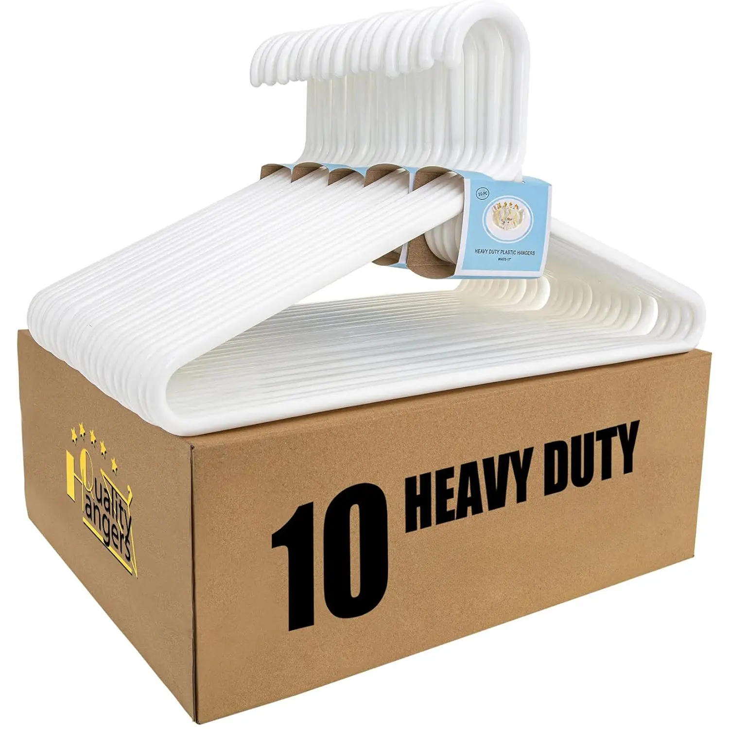 White Plastic  10 Pack - Super Heavy Duty Multipack for Clothes - Thick  Standard Closet Clothing  with Hook for Scarves and Belts-17 for Coats (White, 10)