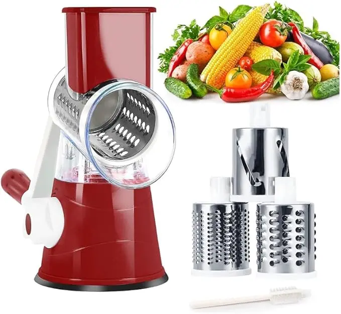 Rotary Cheese Grater, Cheese Grater with Hand Crank for Kitchen for Cheese,Vegetables,Nuts,Chocolate,3 Changeable Blades