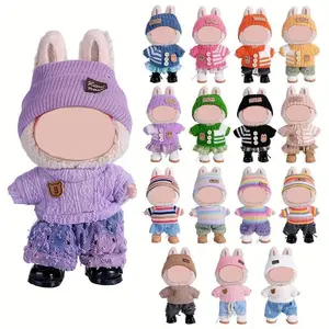 Labubu Clothes, labubu Outfit, Labubu Keychain Accessories, Cute Kawaii Fashion Hat & Overalls Set 3 Pieces for 15cm & 17cm Labubu, Hats Clothes for Labubu men shirt