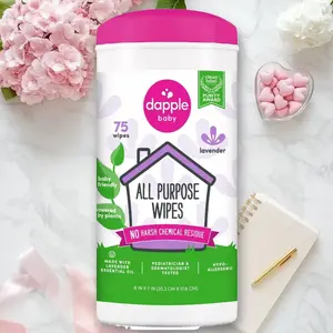 Lavender All-Purpose Cleaning Wipes 75ct - Multi-Surface Disinfecting Wipes, for Home Kitchen, 75 Count, Dapple