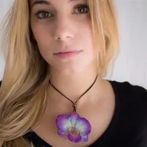Purple Blue Dendrobium Orchid Necklace