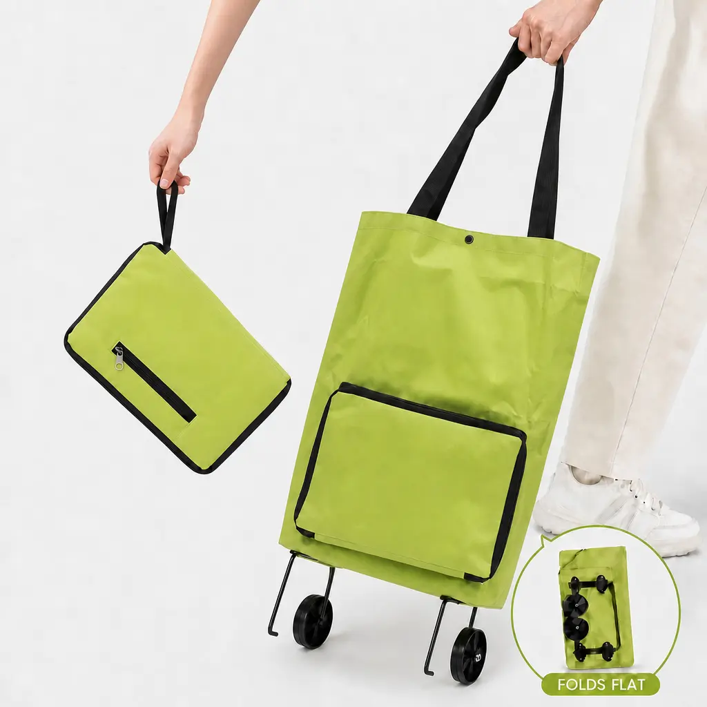 【10inch*18inch】Foldable Shopping Trolley Bag with Wheels, Large Capacity Portable Reusable Grocery Tote, Laundry，Lightweight Rolling Shopping Cart Bag with Carry Handles, Waterproof Collapsible Shopping Bag for Supermarket,Travel,Kitchen and Daily Use