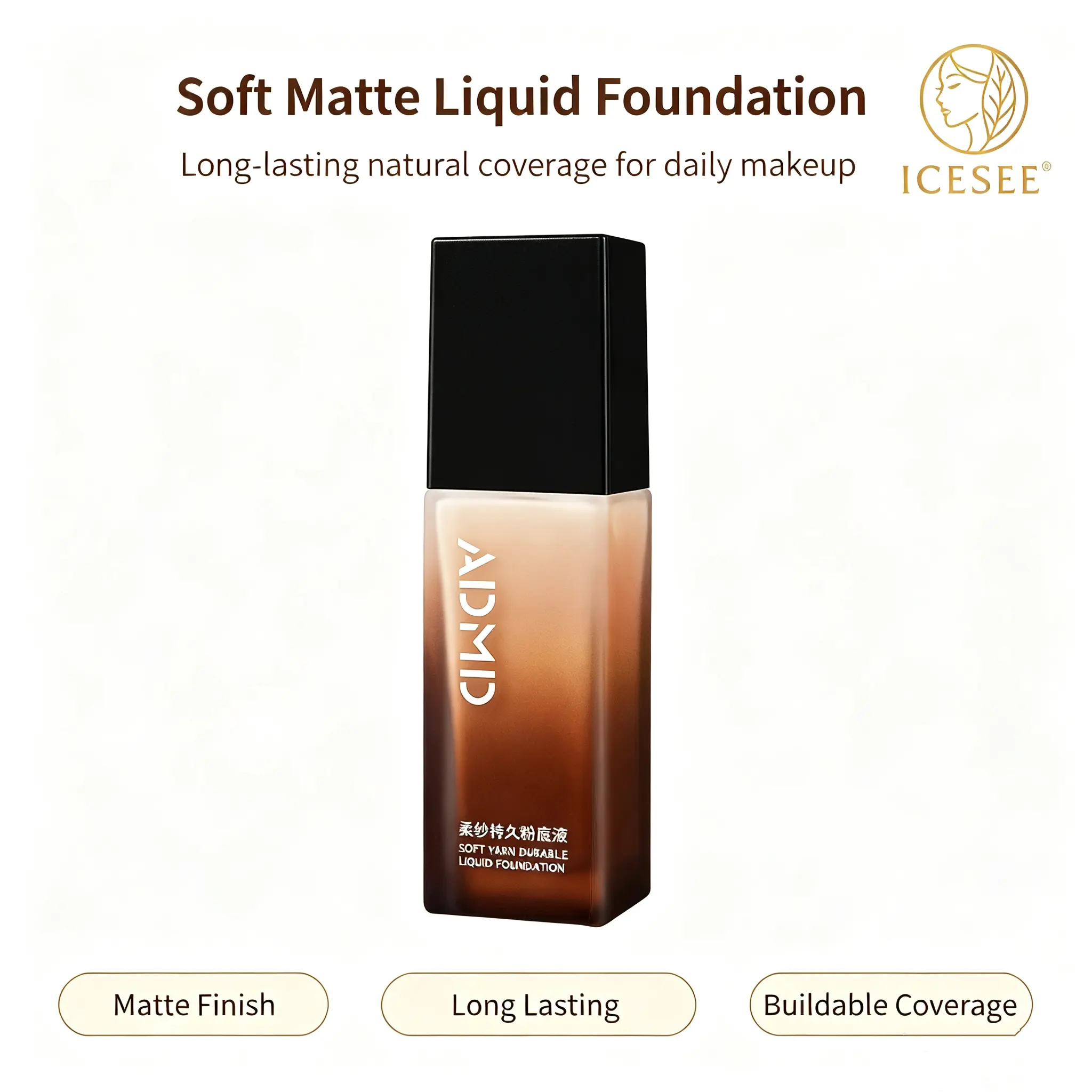 ICESEE 4-in-1 Flawless Liquid Foundation, Soft Matte Long Lasting Sweat Resistant Foundation, Hydrating Buildable Natural Coverage Daily Makeup Concealer
