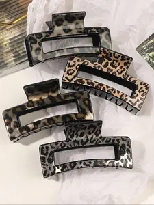 4pcs/Set Medium Leopard Print Square Hair Claws, Plastic Square Hair Clips, Damage-Free Hair Accessory, Leopard Hair Claw, Suitable For Daily Wear, Parties, Gifts, Hair Accessories, Claw Clips, Flat Claw Clips, Hair Jaw Clip