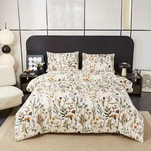 3pcs Floral Plant Print Decorative Bedding Set (1 Fitted Sheet + 2 Pillowcases), Soft Breathable, Suitable for Bedroom/dormitory, Gift Idea