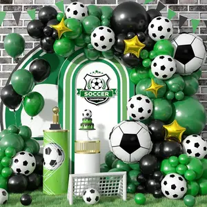 Soccer Balloon Garland Arch Kit Green, Black & Gold with 4D Soccer & Star Foil Balloons
