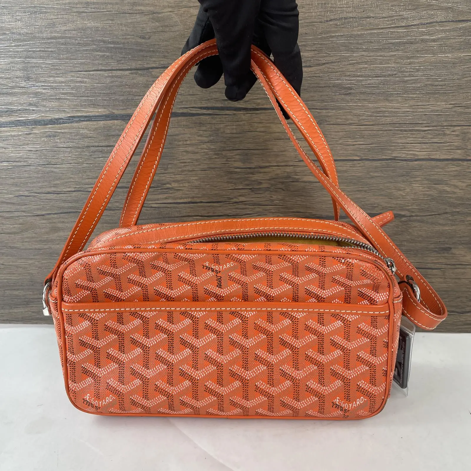 Pre-owned Goyard leather Crossbody Bags Orange Coated Canvas Mini Crossbody Camera Bag with bag charm