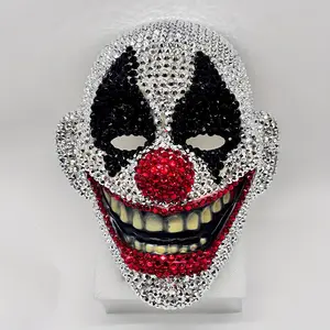 Handmade -Adorned Joker-Inspired Red Nose Clown Mask - Sparkling-Encrusted Party Costume Mask for Halloween, Carnival & Themed Events - Comfortable & Durable Design with Expressive Eyes & Smile - Adult Costume Accessory (No Feathers/Electron Cool Mask