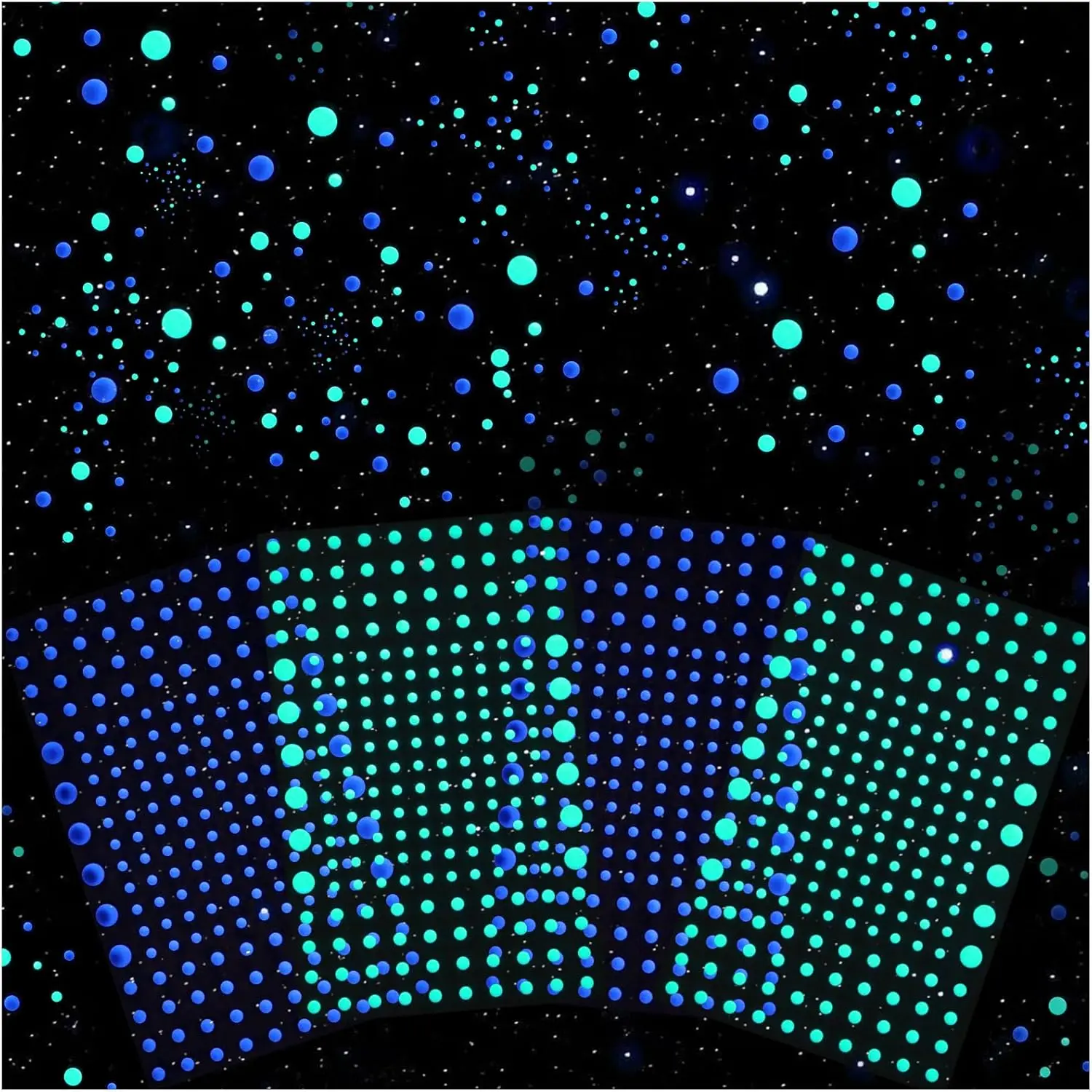 808 count Glow in The Dark Stars for Ceiling, Glowing Stars Wall ,  Green and Blue Dots  Sky Shining Decor Stickers for  Bedding Room Birthday  Ceiling Decor