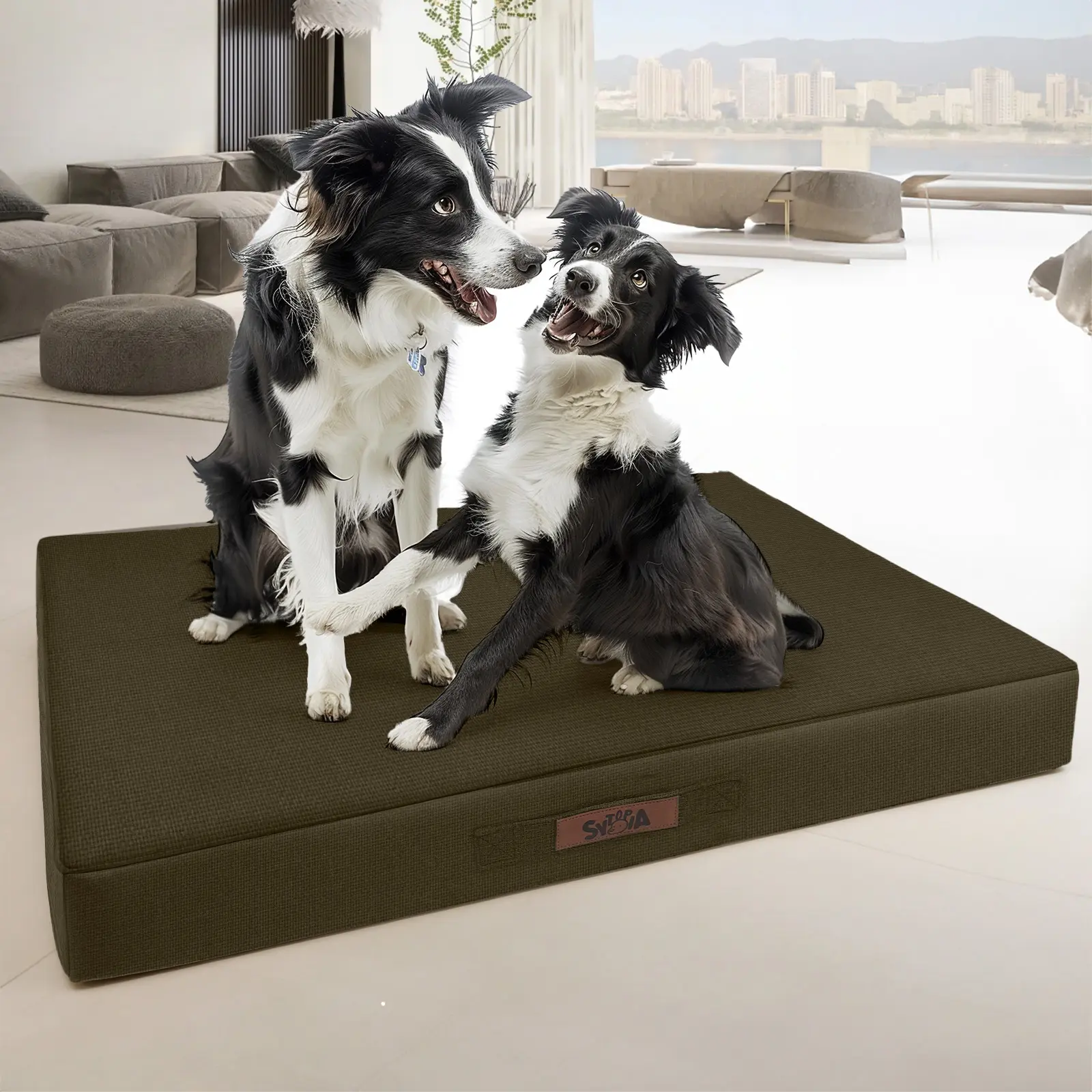 Sytopia Classic Contemporary Pressure-Relief Egg Crate Kennel Crate Bed for Extra Large Breed Dogs, Washable Waterproof Mat Pad, 5 Interchangeable Covers for Indoors-Outdoors