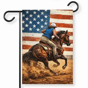 Horse Racing Garden Flag Double Sided, Kentucky Derby Rose Horse Race Patriotic Outdoor Yard Decor