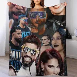 Vintage wrestling themed Ripley patchwork design plush throw blanket - perfect for all seasons, bed, sofa, camping, travel - ideal for wrestling fans