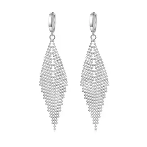 EJG 925 Sterling Silver Tassel Pendant Earrings | Vintage Party Jewelry Gift | Sparkling and Lightweight Everyday Wear Women's Earrings
