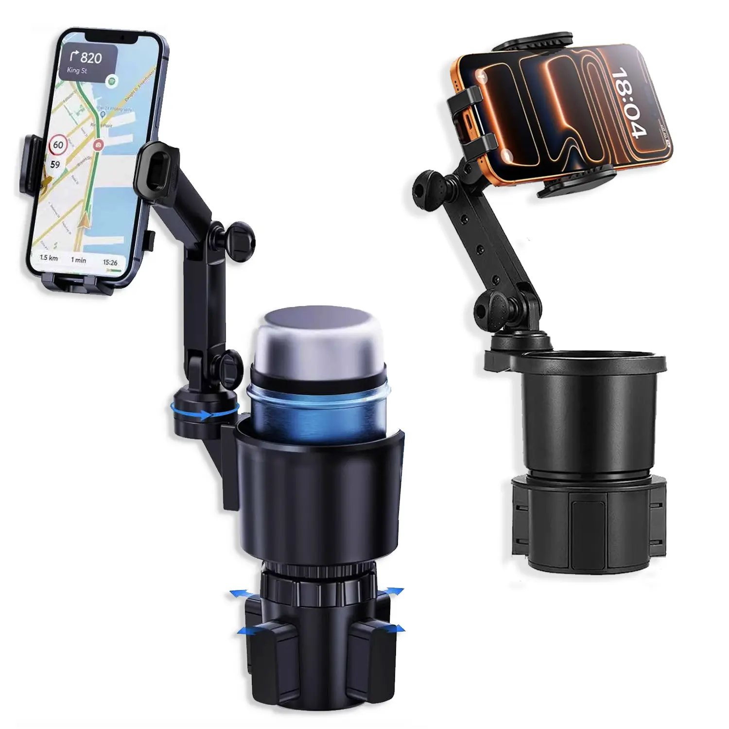 Cup Holder Phone Holder For Your Car 2-In-1 Hold Bottle 2026 Ultra Stable Cup Holder Cell Phone Mount For Car with 2 Size Base Universal Fit Car Trunk Fit iPhone Android Hands Free 11'' High Adjustable