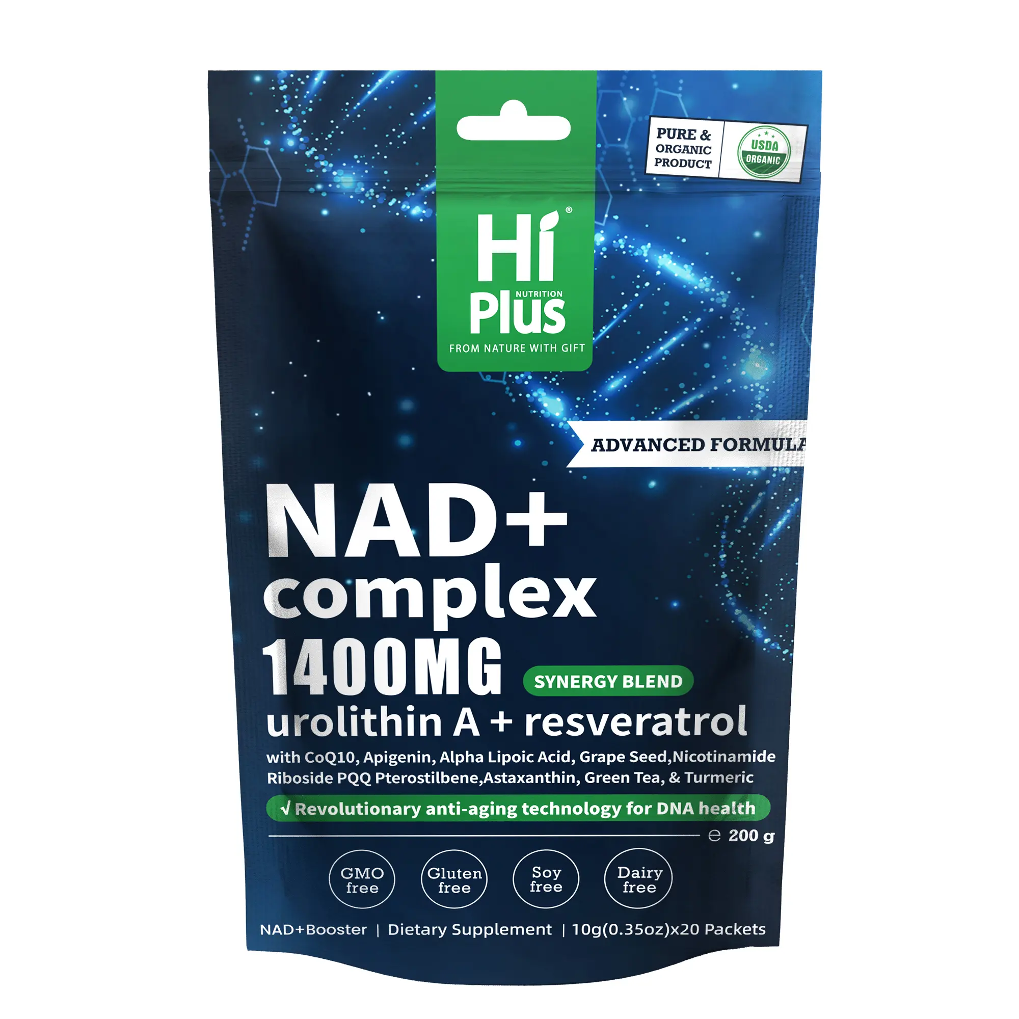 HIPLUS Edible NAD+ Liquid Vitamin Dietary Supplement, 1400mg Extra Strength NMN Alternative Liposomal Berry Drink with Green Tea, Astaxanthin, Resveratrol, CoQ10, PQQ, Alpha Lipoic Acid - Cell Regenerator, Energy Support - 20-Pack for Adults, Healthcare,