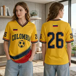 Colombia Football Jersey, Yellow Tricolor 2026 Global Soccer Cup Bold COLOMBIA Lettering Soccer Ball Graphic Flag Design Number 26, Perfect Gift for Her, Him