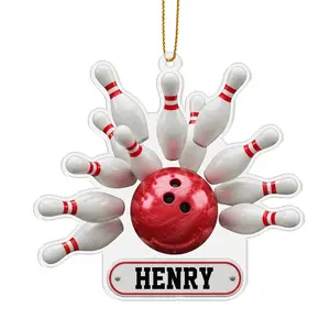 Personalized Bowling Strike Christmas 2025 Acrylic Ornament, Custom Name Bowler Sport Lover Holiday Keepsake Decor
