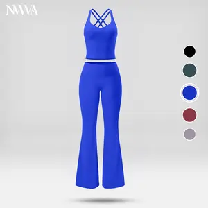 NVWA Women's Summervibes 2-Piece Sport Clothing Set,  Summer Casual Cross-Back Spaghetti Strap Top & Wide Leg Pants, Soft Stretch Fabric Workout Set for Yoga & Gym, 2 Piece Sets Outdoor Fun