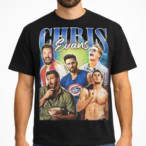 Chris Evans Shirt Vintage Collage Tee Actor Graphic T-Shirt Fan Gift