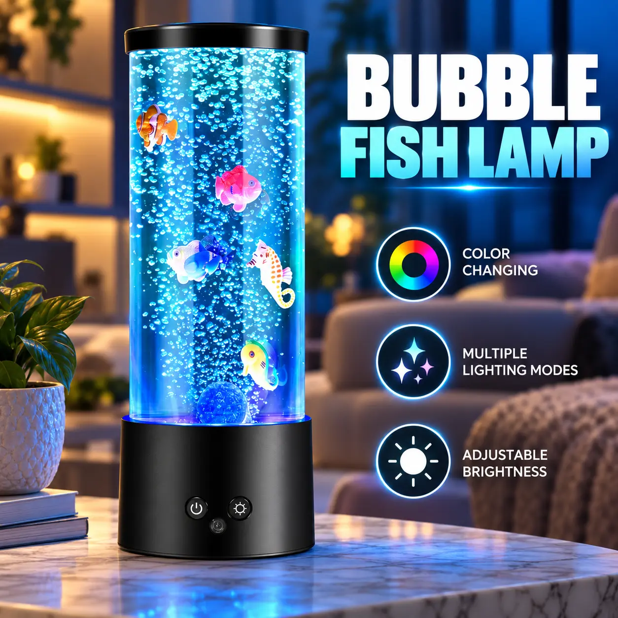 12 Inch Remote Control Bubble Fish Aquarium Ambient Lamp, USB Powered, 17 Colors RGB LED Night Light, Adjustable Brightness, 4 Light Modes, Sensory Relaxation, Dopamine Decor, Bedroom Bedside Lamp, Festival Room Decoration, Gift-Boxed Mini Home Ornament
